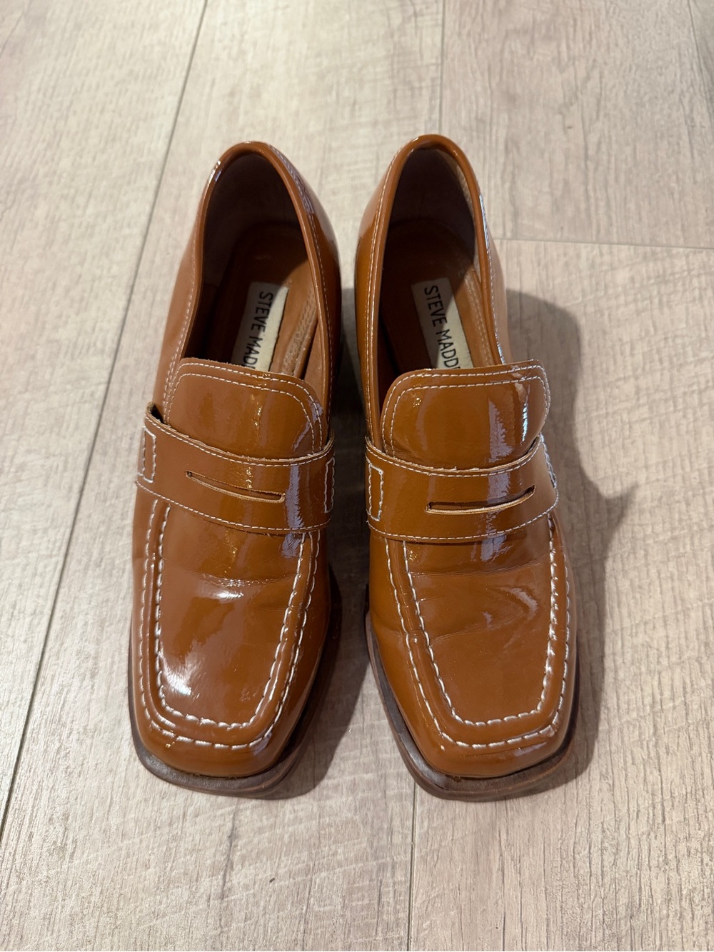 Steve Madden Tan Patent Leather Penny Loafers